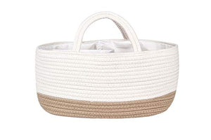 Mila Millie Baby Large Cotton Rope Diaper Caddy | Organizer Storage Bin for Nursery Essentials | Portable Bag for Changing Table and Car | 100% Natural Cotton | Eco Friendly (White & Biege)