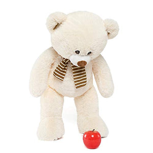 Muiteiur Giant Teddy Bear Cute White Teddy Bear Stuffed Animal Super Soft Scarf Teddy Bear Gifts for Girlfriend Kids, 29.5 Inches