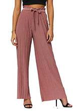 Load image into Gallery viewer, Women's Palazzo Pants with Paper Bag Waist Tie Waist and Micro Pleated Detail in Regular and Plus Sizes - Paper Bag Solid Dusty Mauve - Small - Medium - PB902-Mauve
