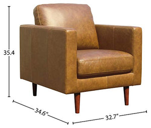 Amazon Brand – Rivet Revolve Modern Leather Armchair with Tapered Legs, 33"W, Caramel