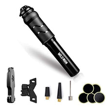 Load image into Gallery viewer, Bike Kit | Super Mini Bike Pumps,120 PSI High Pressure Bicycle Air Pump, Fits Presta and Schrader,Come with Glueless Puncture Repair Kit Includes Mount Kit (Black)
