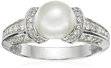 Load image into Gallery viewer, Platinum Plated Sterling Silver Cubic Zirconia Freshwater Cultured Pearl Ring, Size 6
