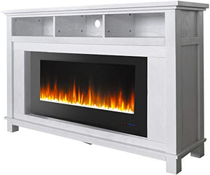 CAMBRIDGE San Jose 58 in. Freestanding Electric Heater TV Stand 50 in. Multi-Color Insert and LED Crystal Rock Display, CAM5735-1WHT Fireplace, White/Black