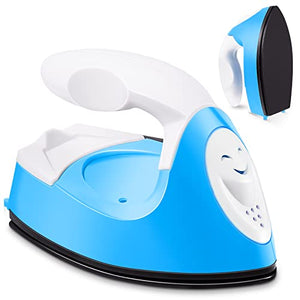 Mini Craft Iron Mini Heat Press Mini Iron Portable Handy Heat Press Small Iron with Charging Base Accessories for Beads Patch Clothes DIY T-Shirts Shoes Heat Transfer Vinyl Projects (Blue)