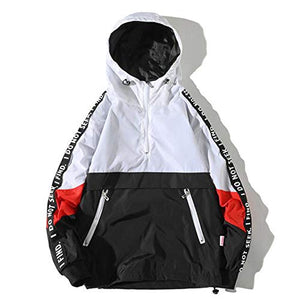 Landscap Men Hoodie Zip Up Lightweight Sweatshirt Hip-Hop Sweatshirt Large Size Jacket Coat Color Block Sport Hoodies(White,XL)