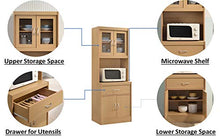 Load image into Gallery viewer, Hodedah Long Standing Kitchen Cabinet with Top &amp; Bottom Enclosed Cabinet Space, One Drawer, Large Open Space for Microwave, Beech

