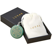 Load image into Gallery viewer, EMF Protection Necklace Radiation Blocker | Green Aventurine Healing Pendant | LUXAR | Stone of Opportunity | Metal Silver Chain | 1.57 Inch Diameter Pendant
