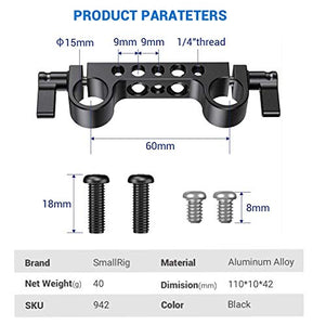 SMALLRIG Super Lightweight 15mm Railblock with 1/4"-20 Thread for RED and Other 15mm DSLR Camera Rig - 942