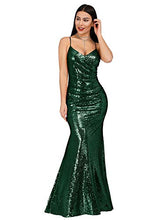 Load image into Gallery viewer, Women's Mermaid Long Bridesmaid Dress Sequins Wedding Party Prom Gown Dark Green US14
