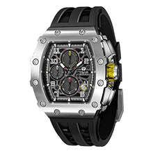 Load image into Gallery viewer, TSAR BOMBA Luxury Mens Watches Square Analog 50M Waterproof Tonneau Chronograph Replica Unique Cool Sport Watch for Men Premium Men’s Silver Wrist Watch Quartz Stylish Design with Silicone Strap
