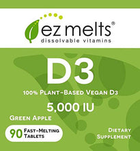 Load image into Gallery viewer, EZ Melts D3 as Cholecalciferol, 5,000 IU, Sublingual Vitamins, Vegetarian, Zero Sugar, Natural Apple Flavor, 90 Fast Dissolve Tablets
