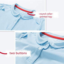 Load image into Gallery viewer, UNACOO Toddler Girls 1 Pack Polo Shirt with Picot Collar Cotton Short-Sleeve School Uniform Polo Shirts(Purple Stripes, 2/3T)
