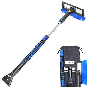 SEG Direct 39" Extendable Snow Brush with Squeegee Ice Scraper Telescoping Foam Grip for Car Truck SUV MPV Light Weight Anti-Freeze Extreme Durability Black and Blue