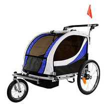 Load image into Gallery viewer, Clevr Deluxe 3-in-1 Double 2 Seat Bicycle Bike Trailer Jogger Stroller for Kids Children | Foldable w/Pivot Front Wheel, Blue
