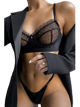Load image into Gallery viewer, Kaei&amp;Shi Sexy Lingerie for Women,Ruffle 2 Piece Lace Lingerie Set,Underwire Ribbed Bra and Panty Sets Valentine Black Medium
