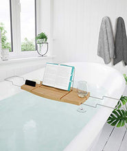Load image into Gallery viewer, Umbra Aquala Bathtub Tray Extendable, Bamboo Luxury Bath Caddy, 71.1 x 21.6 x 3.8 cm, Natural
