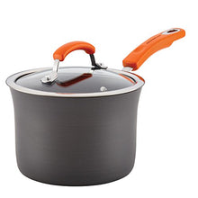 Load image into Gallery viewer, Rachael Ray Brights Hard Anodized Nonstick Sauce Pan/Saucepan with Lid, 3 Quart, Gray with orange handles
