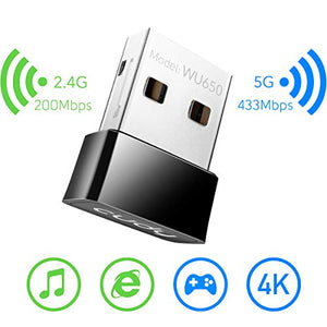 Cudy AC 650Mbps USB WiFi Adapter for PC, 5GHz/2.4GHz Wireless Dongle, WiFi USB, USB Wireless Adapter for Laptop - Nano Size, Compatible with Windows XP / 7 / 8.x /10/11, Mac OS