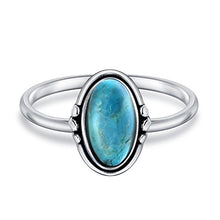 Load image into Gallery viewer, Boho Fashion Delicate Simple Bezel Set Oval Cabochon Stabilized Blue Turquoise Ring For Women Teen 1MM Thin Band 925 Sterling Silver
