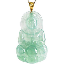 Load image into Gallery viewer, Vintage Style Pendant Necklace, Natural AAAAA Grade Burma High Ice Flower Emerald Jade Jade Hand Carved Guanyin Pendant Necklace Men and Women Neck Accessories Send Silver Necklace
