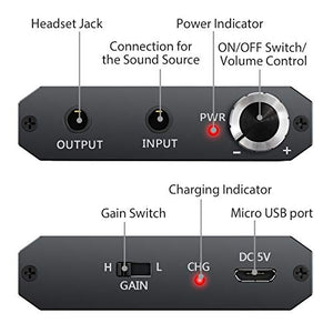 eSynic Headphone Amplifier Portable Amp 3.5mm Gain Switch Audio Rechargeable HiFi Earphone Headphone Amplifier with 1.2m USB Cable and Lithium Battery for MP3 MP4 Phones Digital Players and Computers