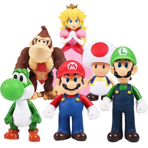 5 inch Mario Figures Toy - Mario & Luigi Figurines – Yoshi & Mario Bros Action Figures Mario PVC Toy Figures （Pack of 6 ）