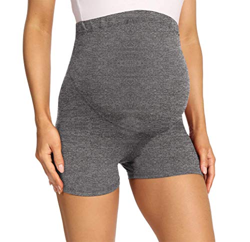 V VOCNI Maternity Biker Shorts for Women Butt Lifting Belly Support Workout Running Booty Sweat Shorts Grey Small