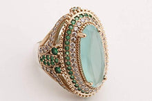 Load image into Gallery viewer, Turkish Handmade Jewelry Long Oval Shape Aquamarine and Round Cut Emerald Topaz 925 Sterling Silver Ring Size All
