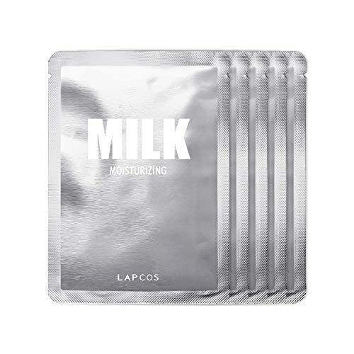 LAPCOS Milk Sheet Mask, Moisturizing Daily Face Mask to Replenish & Restore Dry Skin with Ceramides, Korean Beauty Favorite, 5-Pack