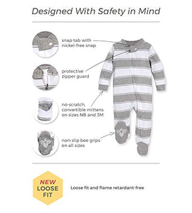 Burt's Bees Baby - Unisex Sleep & Play, Organic Pajamas, NB - 9M One-Piece Zip Up Footed PJ Jumpsuit