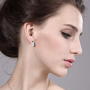 14K White Gold Stud Earrings Forever Classic Oval 3.00ct (DEW) Created Moissanite by Charles & Colvard and Simulated Tsavorite