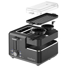 Load image into Gallery viewer, West Bend 78500 2-Slice Breakfast Station Wide Slot Toaster with Removable Crumb Includes Meat and Vegetable Warming Tray with Egg Cooker and Poacher Certified, Black
