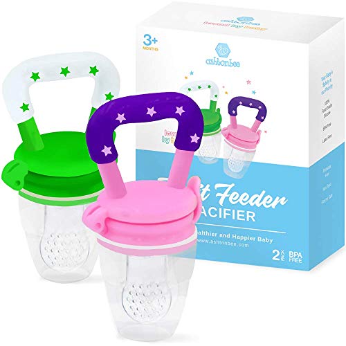 Baby Fruit Feeder Pacifier (2 Pack) - Fresh Food Nibbler, Infant Fruit Teething Toy, Food Grade Silicone Pouches for Toddlers & Kids by Ashtonbee