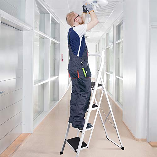 Load image into Gallery viewer, Delxo Folding 4 Step Ladder with Convenient Handgrip Anti-Slip Sturdy and Wide Pedal 300lbs Portable Steel Step Stool White and Black 4-Feet