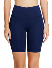 Load image into Gallery viewer, BALEAF Women's 8" High Waist Biker Workout Yoga Running Compression Exercise Shorts Side Pockets Navy Blue Size XXXL
