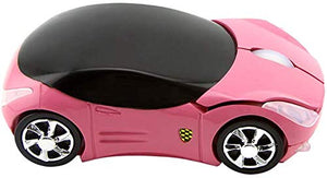 Cool 3D Sport Car Shape Mouse 2.4GHz Wireless Mouse Optical Ergonomic Gaming Mice Mini Small Office Mouse with USB Receiver for PC Laptop Computer for Kids Girls,1600DPI 3 Buttons(Pink)