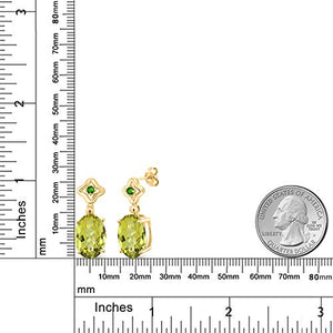Gem Stone King 11.64 Ct Oval Checkerboard Yellow Lemon Quartz Green Simulated Tsavorite 18K Yellow Gold Plated Silver Earrings