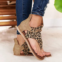Load image into Gallery viewer, Gladiator Sandals for Women Girls Retro Bohemian Thong Sandals Roman Beach Shoes Back Zip Flats Heel Clip-Toe Shoes Leopard Gladiator Sandal Cows Open Toe Shoes Summer Casual Flat Shoes*
