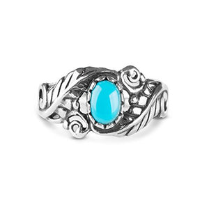 American West Sterling Silver Sleeping Beauty Turquoise Gemstone Leaf Ring Size 07