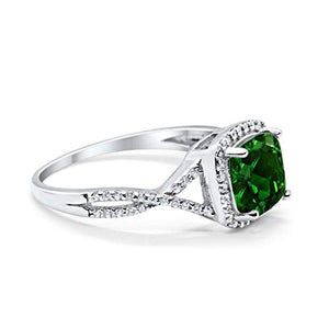 Blue Apple Co. Halo Infinity Shank Engagement Ring Cushion Simulated Emerald Round Cubic Zirconia 925 Sterling Silver, Size-8