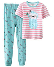 Load image into Gallery viewer, Summer Pajamas for Girls Size 6 Snug Fit Cotton PJS Short Sleeve Kids Sleepwear Cute Children Jammies Set Pink Stripe Sloth
