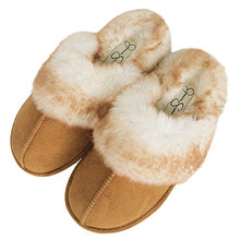 Load image into Gallery viewer, Jessica Simpson Women's Comfy Faux Fur House Slipper Scuff Memory Foam Slip on Anti-skid Sole, Tan, Large
