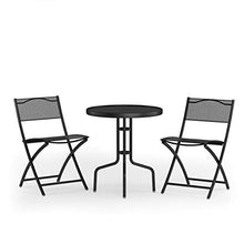 Load image into Gallery viewer, Giantex 3 Pcs Bistro Set Garden Backyard Round Table Folding Chairs, with Rust-Proof Steel Frames &amp; Reinforced Glass Design Outdoor Patio Furniture, Black
