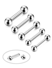 Load image into Gallery viewer, Udalyn 5Pcs Stainless Steel Tongue Ring Internally Threaded Straight Body Piercing Set 6-14G

