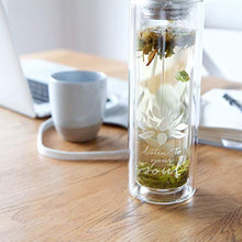 Load image into Gallery viewer, The Lotus Glass Tea Tumbler with Strainer &amp; Infuser Basket for Loose Leaf Tea. Leak-Proof Lid. BPA Free. Double-Walled Glass Travel Tea Cup. 15 ounces
