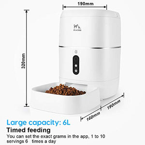 Zacro 6L Automatic Cat Dog Feeder - WiFi Automatic Pet Smart Feeder Food Dispenser, 1080P HD WiFi Pet Camera with Night Vision and 2-Way Audio Communication, Wi-Fi Enabled App for iOS/Android