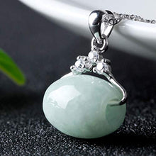 Load image into Gallery viewer, GAJSDJHN Jewelry Necklace Hand-Carved Lulutong Lucky Amulet Jewelry Silver Emerald Necklace Natural Jade Beads Pendant for Women Man

