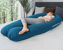 Load image into Gallery viewer, AngQi Full Body Pregnancy Pillow with Cooling Jersey Cotton Cove - Long U Shaped Maternity Body Pillow for Pregnant Women - 65in Pregnancy Pillows for Back Support - King Size (Navy)
