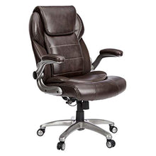 Load image into Gallery viewer, AmazonCommercial Ergonomic High-Back Bonded Leather Executive Chair with Flip-Up Arms and Lumbar Support, Brown
