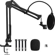 Load image into Gallery viewer, Microphone Boom Arm Stand, VeGue Adjustable Suspension Scissor Mic Stand with 3/8" to 5/8" Adapter, Pop Filter, Mic Clip, Heavy Duty Desk Clamp for Blue Yeti Nano Snowball Ice and Other Mics(VA10)
